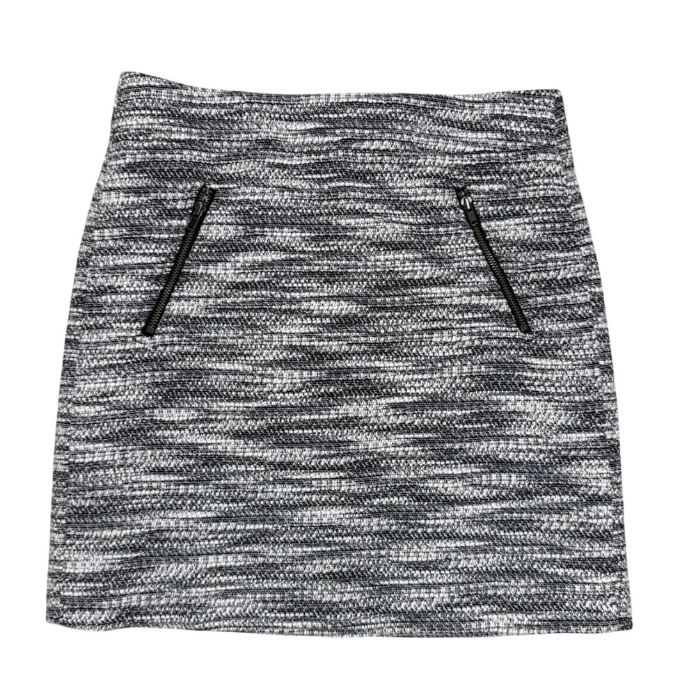 00P Loft Petites Black White Tweed Pencil Skirt Zipper Pockets Preppy Chic Punk